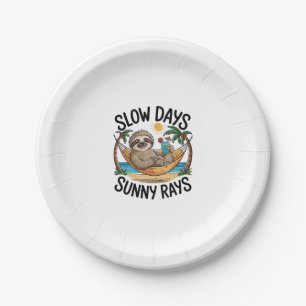 Slow Days Sunny Vibes Sloth Hammock Trop Paper Plate