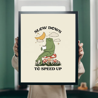 Slow Down To Speed Up Retro Frog Mushroom Wall Art