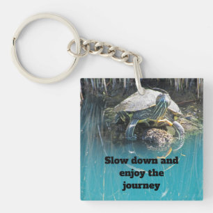 Slow Down Turtle Photo Enjoy Journey Animal Keychain