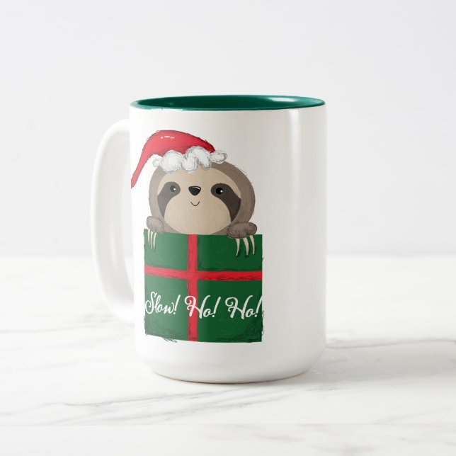 Slow! Ho! Ho! Sloth Two-Tone Coffee Mug (Front Left)