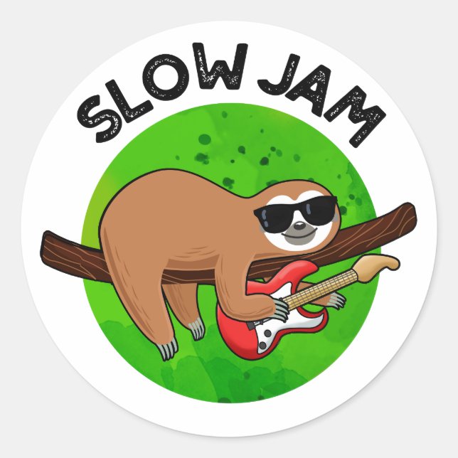Slow Jam Funny Music Animal Pun  Classic Round Sticker (Front)