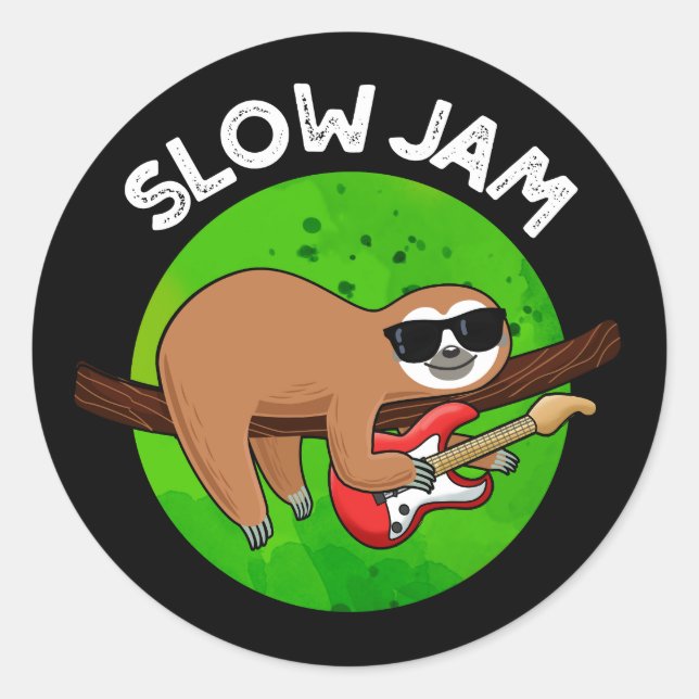 Slow Jam Funny Music Animal Pun Dark BG Classic Round Sticker (Front)