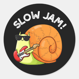 Slow Jam Funny Music Snail Pun Dark BG Classic Round Sticker