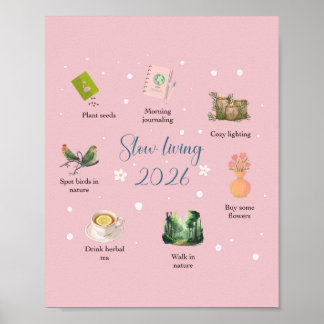 Slow Living 2026 Watercolor Illustration  Poster