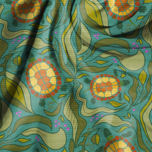 Slow Living Turtle Art Pattern Fabric