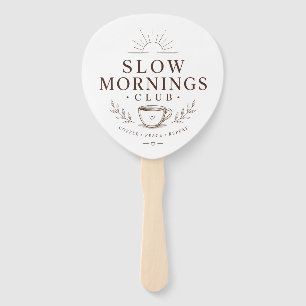 Slow Mornings Club Cozy Aesthetic Coffee Design Hand Fan
