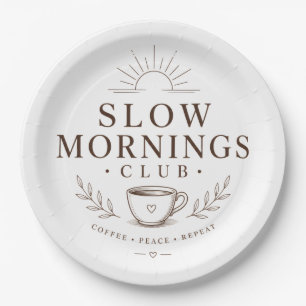 Slow Mornings Club Cozy Aesthetic Coffee Design Paper Plate