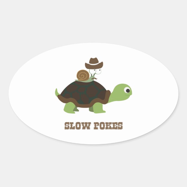 Slow Pokes - cowboy snail and turtle Oval Sticker (Front)