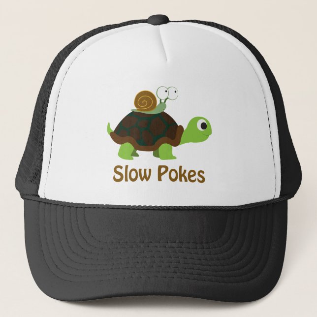 Slow Pokes - Cute Turtle and Snail Trucker Hat (Front)