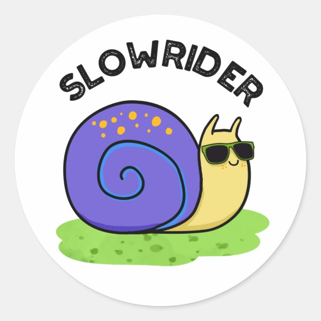Slow Rider Funny Low Rider Snail Pun  Classic Round Sticker (Front)