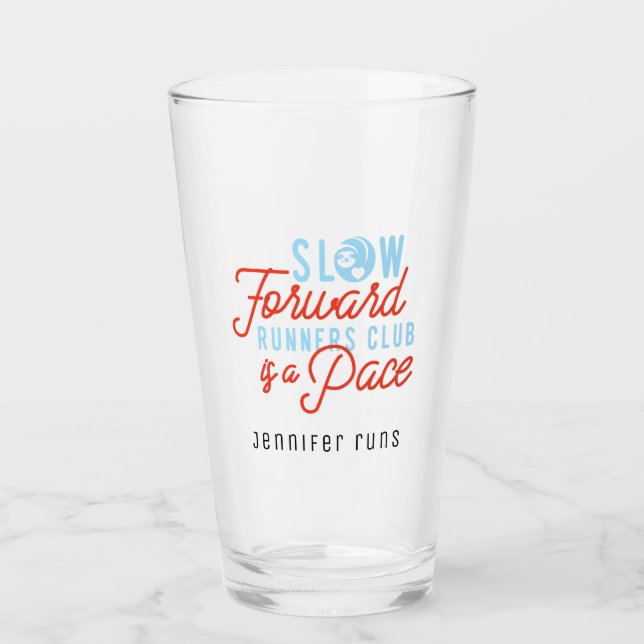 Slow Runners Club Funny Quote Blue Orange Text  Glass (Front)