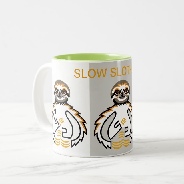 Slow SLOTH Vibes - Wildlife - Nature Two-Tone Coffee Mug (Front Left)