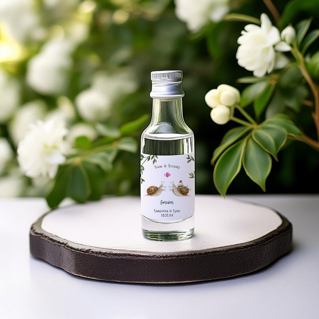 Slow & Steady Snail Wedding Favour Liquor Bottle Label (Creator Uploaded)