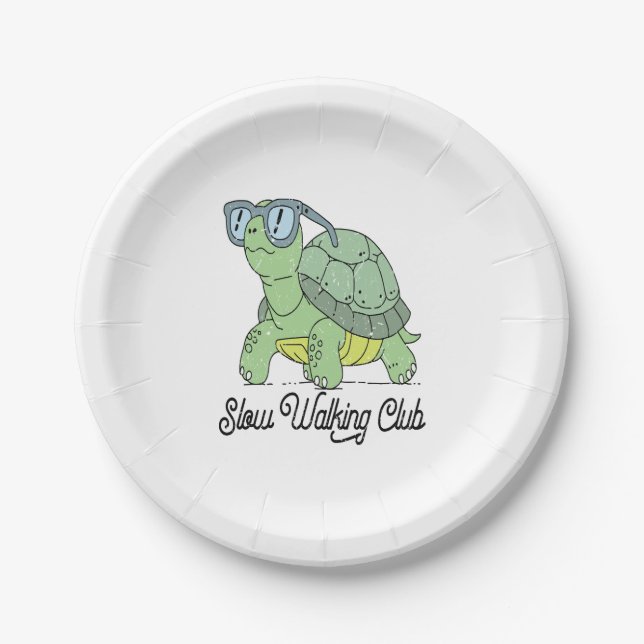 Slow Walking Club Cute Funny Turtle Paper Plate (Front)
