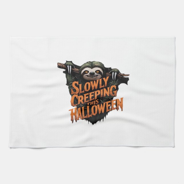 Slowly Creeping This Halloween - Creepy Sloth Clas Kitchen Towel (Horizontal)