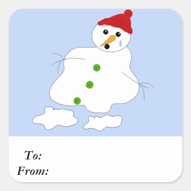 Slowly Melting Snowman Square Sticker (Front)