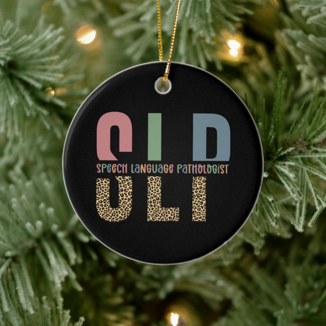 SLP cheetah print Speech language pathologist gift Ceramic Ornament (Tree)