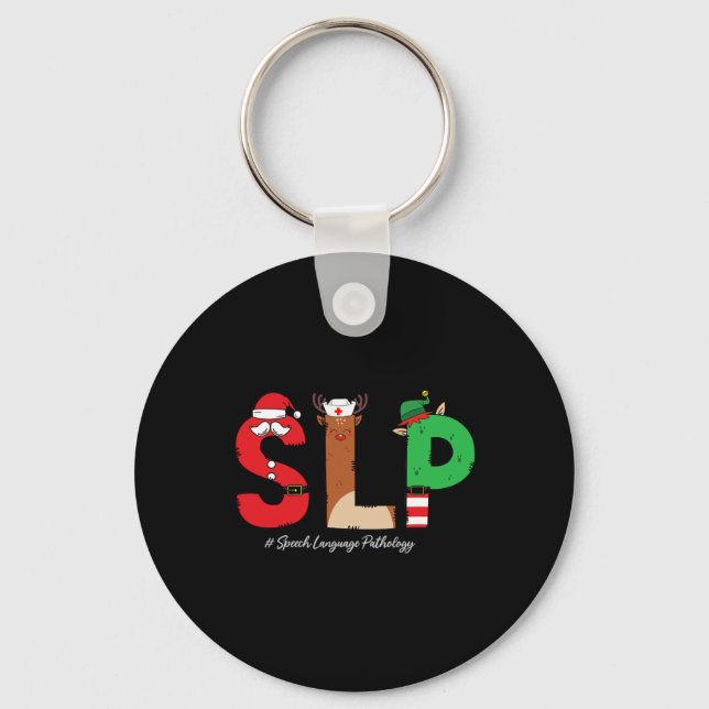 Slp Speech Language Pathologist Christmas Slp Sant Keychain (Front)