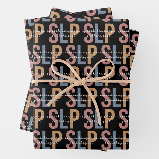 SLP Speech Language Pathologist Retro Pattern Wrapping Paper Sheet (In situ)