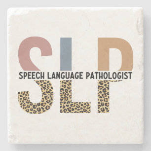 SLP Speech Pathologist Leopard Print Typography Stone Coaster