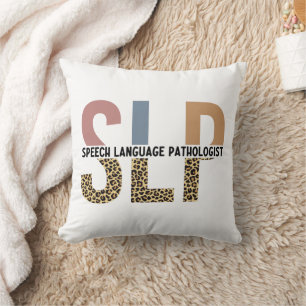 SLP Speech Pathologist Leopard Print Typography Throw Pillow