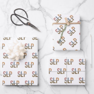 SLP Speech Pathologist Leopard Print Typography Wrapping Paper Sheet