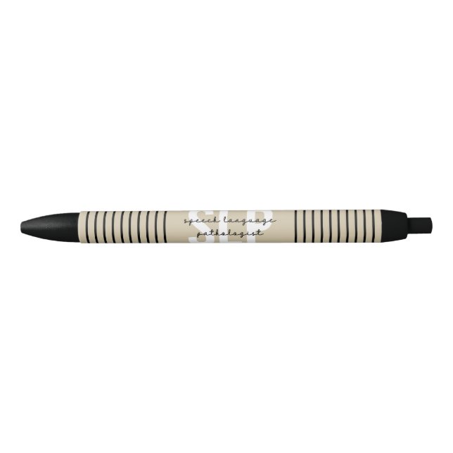 SLP Speech Pathologist Speech Therapist Stripes Black Ink Pen (Front)