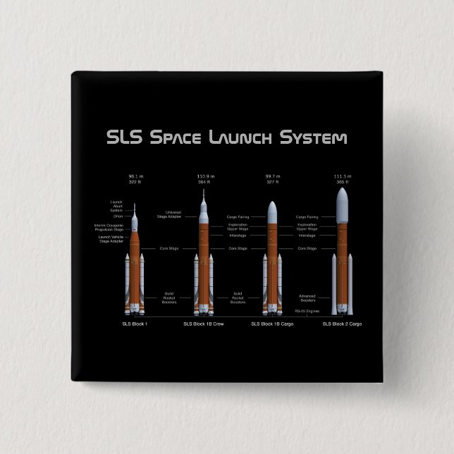 SLS Space Launch System 2 Inch Square Button (Front)