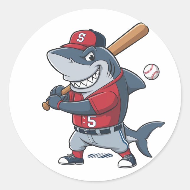 Slugger Shark Birthday Bash Classic Round Sticker (Front)