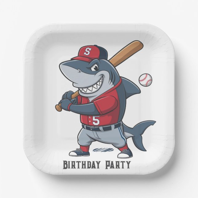 Slugger Shark Birthday Bash Paper Plate (Front)