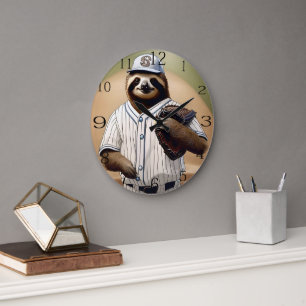 "Slugger Sloth: Slow and Steady at the Plate" Large Clock