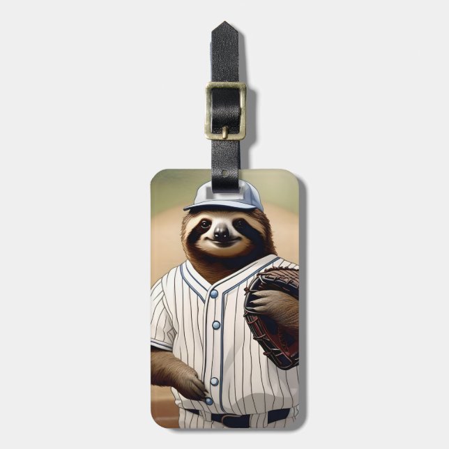 "Slugger Sloth: Slow and Steady at the Plate" Luggage Tag (Front Vertical)