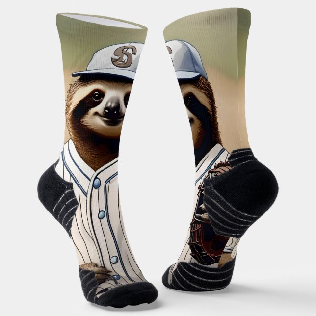 "Slugger Sloth: Slow and Steady at the Plate" Socks (Angled)