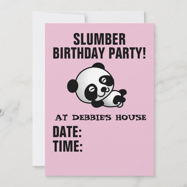 SLUMBER BIRTHDAY PARTY PANDA BEAR INVITATIONS (Front)