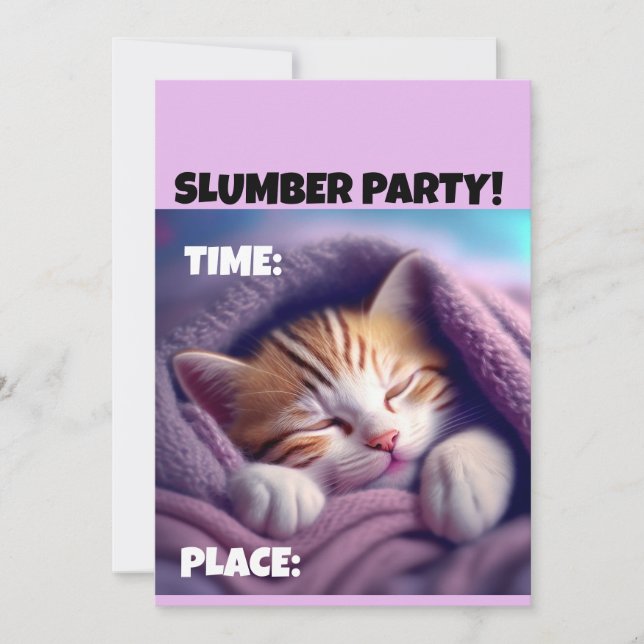SLUMBER PARTY ANNIVERSAIRE CUTE CAT INVITATIONS (Devant)
