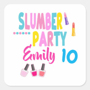 Slumber Party Birthday Girl Custom Sleepover Square Sticker