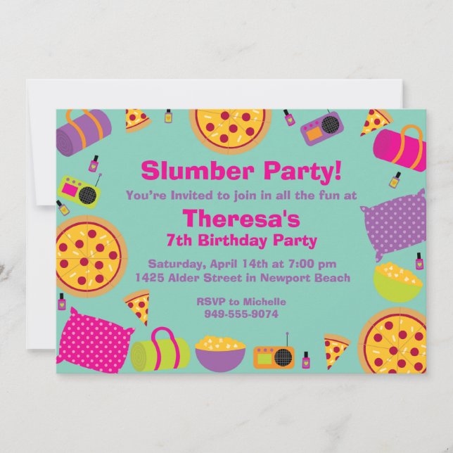 Slumber Party Birthday Invitation (Front)