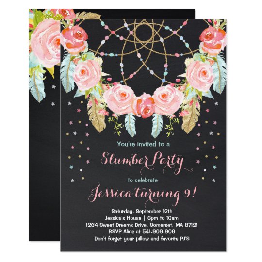 Slumber Party Birthday Invitation Sleepover Party