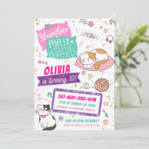 Slumber Party Birthday Invitations - Kitty Cat