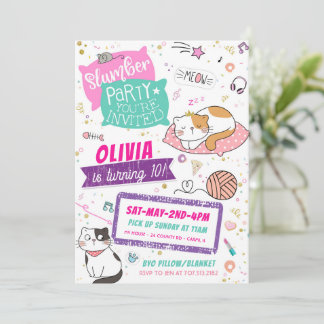 Slumber Party Birthday Invitations - Kitty Cat