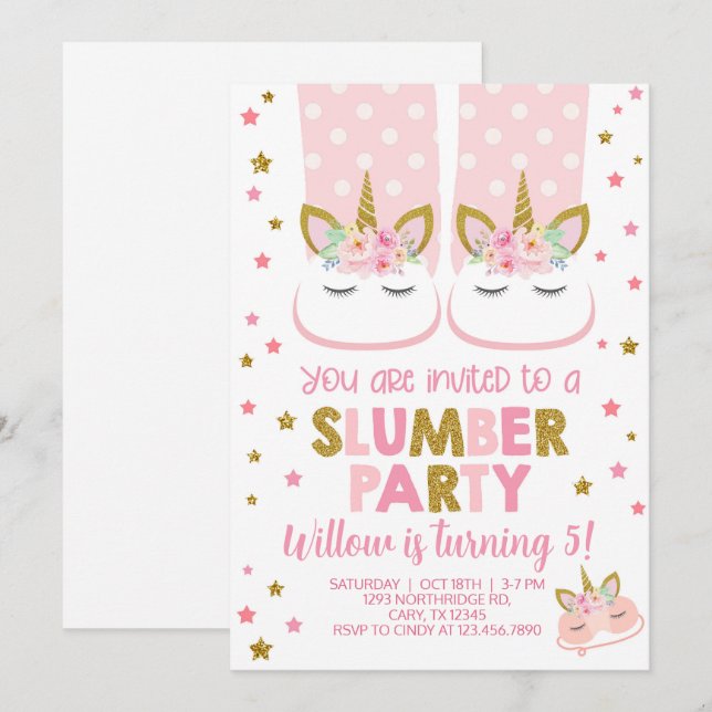 Slumber party girl birthday invite. invitation (Front/Back)