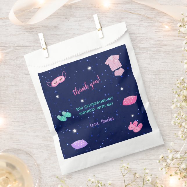 Slumber Party Girl Pink Purple Birthday Thank You Favour Bag (Clipped)