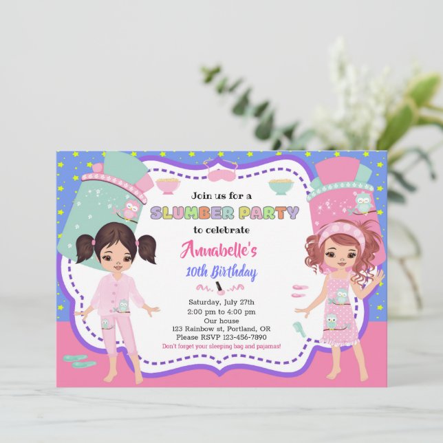 Slumber party invitation Sleepover birthday invite (Standing Front)