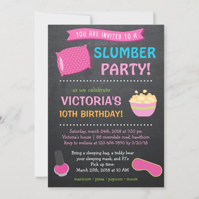 Slumber Party Invitation / Sleepover Invitation (Front)
