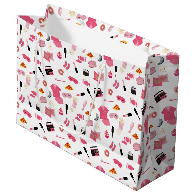 Slumber Party Pink Girl Kids Pattern Large Gift Bag (Front Angled)