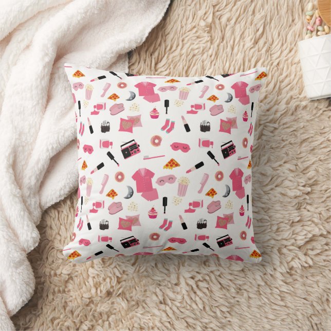 Slumber Party Pink Girl Kids Pattern Throw Pillow (Blanket)