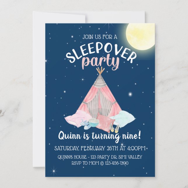 Slumber party, Sleepover, ANY AGE,birthday Invitation (Front)