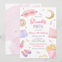 Slumber Party Sleepover Girl Spa Pink Birthday Inv