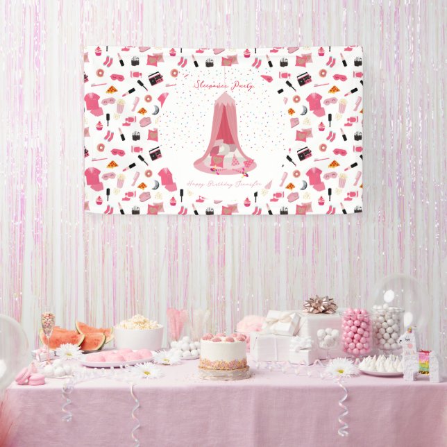 Slumber Party Sleepover Tent Kids Birthday Party Banner (Party)