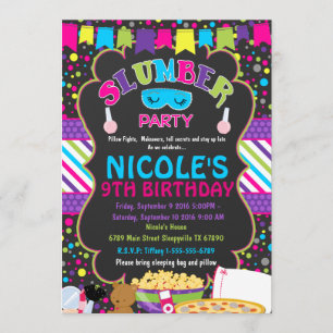 Slumber Sleepover Birthday Party  Invitation